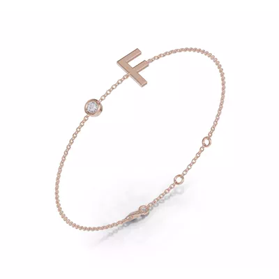 Bezel Diamond Gold Initial Bracelet - F