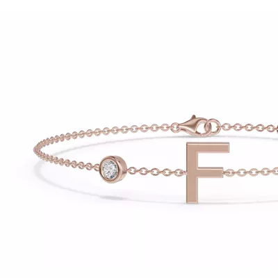 Bezel Diamond Gold Initial Bracelet - F