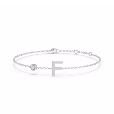 Bezel Diamond Gold Initial Bracelet - F