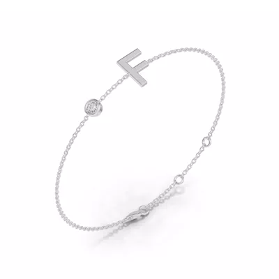 Bezel Diamond Gold Initial Bracelet - F