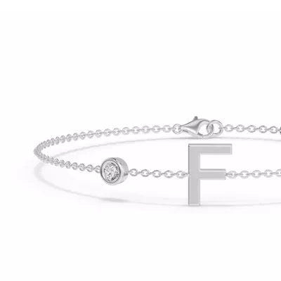 Bezel Diamond Gold Initial Bracelet - F
