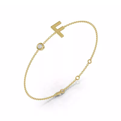 Bezel Lab Diamond Gold Initial Bracelet - F