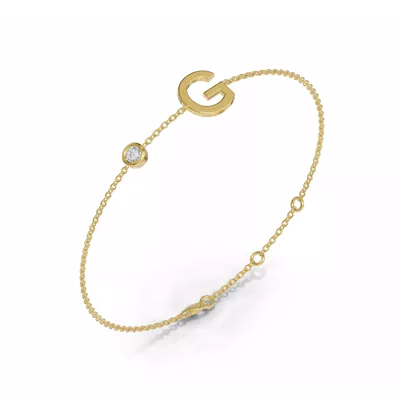 Bezel Diamond Gold Initial Bracelet - G