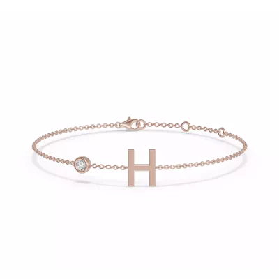 Bezel Lab Diamond Gold Initial Bracelet - H
