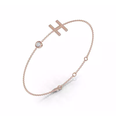 Bezel Lab Diamond Gold Initial Bracelet - H