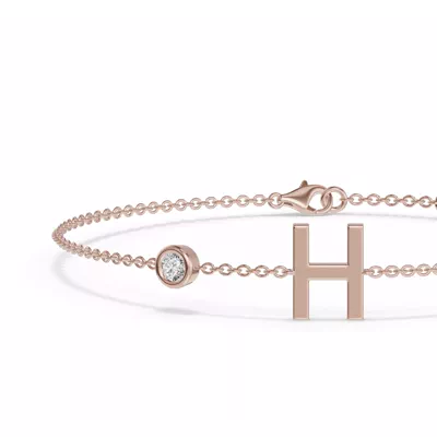 Bezel Lab Diamond Gold Initial Bracelet - H