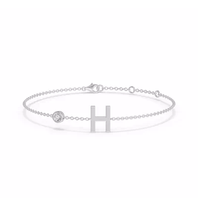 Bezel Lab Diamond Gold Initial Bracelet - H