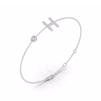 Bezel Diamond Gold Initial Bracelet - H