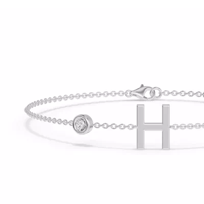 Bezel Diamond Gold Initial Bracelet - H