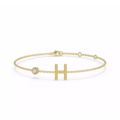 Bezel Diamond Gold Initial Bracelet - H