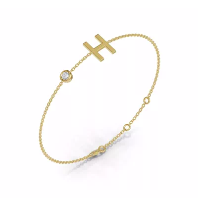 Bezel Diamond Gold Initial Bracelet - H