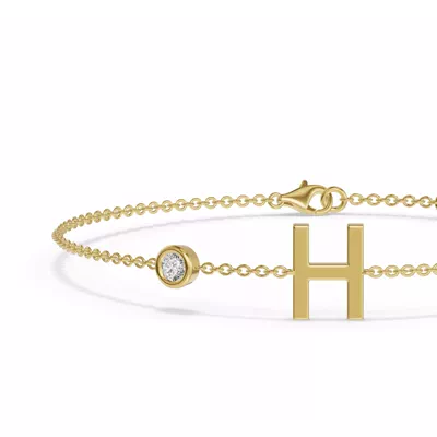 Bezel Diamond Gold Initial Bracelet - H