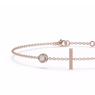 Bezel Diamond Gold Initial Bracelet - I