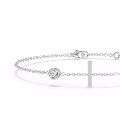 Bezel Diamond Gold Initial Bracelet - I