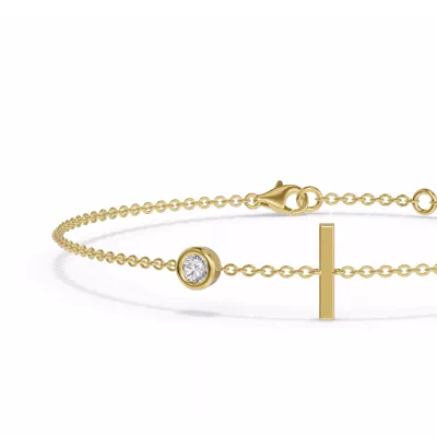 Bezel Lab Diamond Gold Initial Bracelet - I