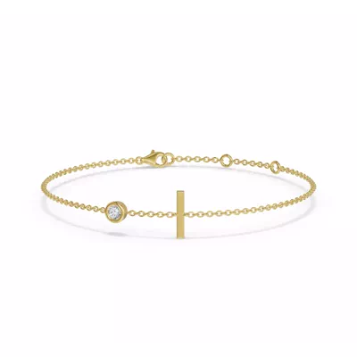 Bezel Diamond Gold Initial Bracelet - I