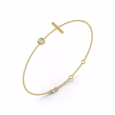 Bezel Diamond Gold Initial Bracelet - I