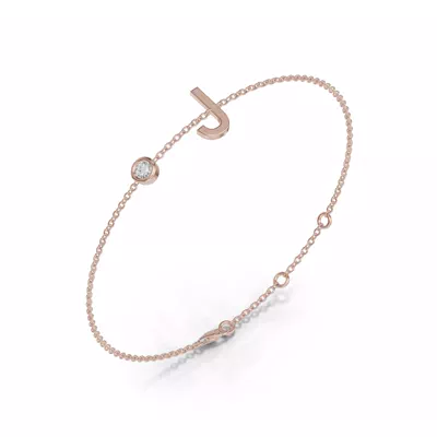 Bezel Diamond Gold Initial Bracelet - J