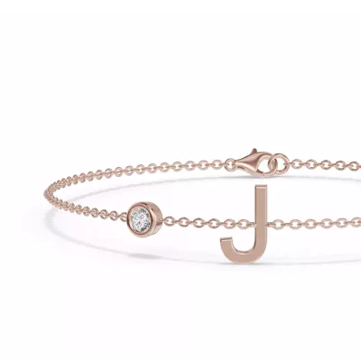 Bezel Diamond Gold Initial Bracelet - J