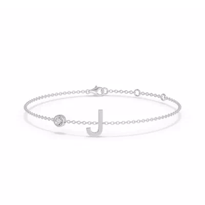 Bezel Lab Diamond Gold Initial Bracelet - J
