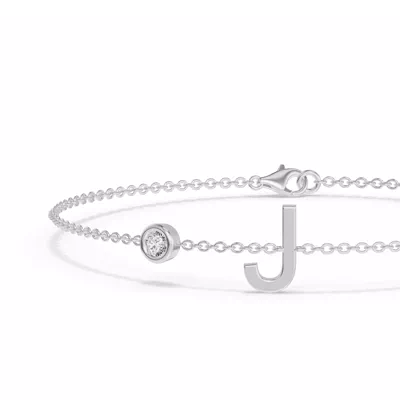 Bezel Diamond Gold Initial Bracelet - J