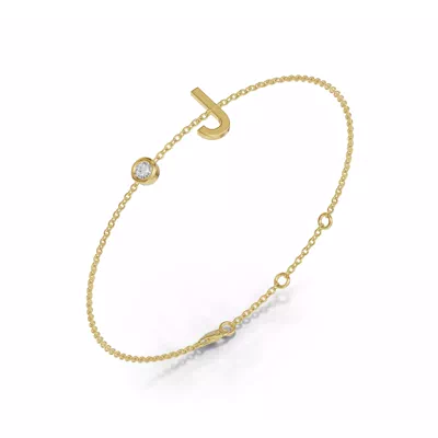 Bezel Diamond Gold Initial Bracelet - J