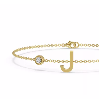 Bezel Diamond Gold Initial Bracelet - J