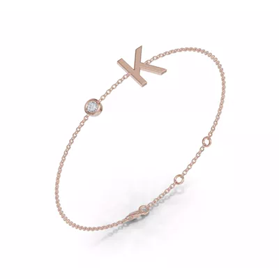 Bezel Diamond Gold Initial Bracelet - K