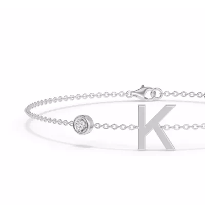 Bezel Diamond Gold Initial Bracelet - K