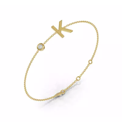 Bezel Lab Diamond Gold Initial Bracelet - K