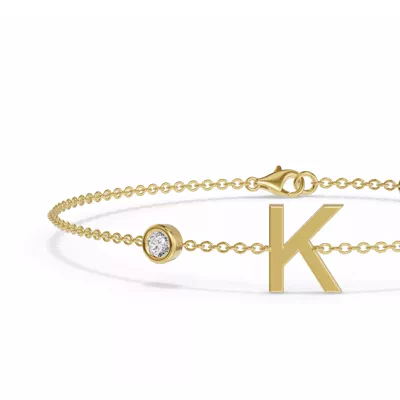 Bezel Lab Diamond Gold Initial Bracelet - K