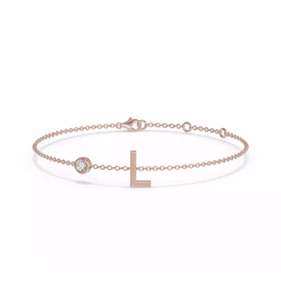 Bezel Diamond Gold Initial Bracelet - L