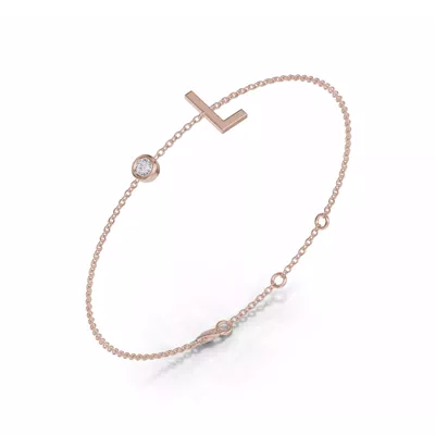 Bezel Diamond Gold Initial Bracelet - L