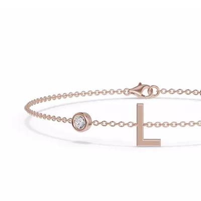 Bezel Diamond Gold Initial Bracelet - L