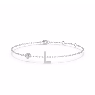 Bezel Lab Diamond Gold Initial Bracelet - L