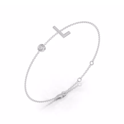 Bezel Lab Diamond Gold Initial Bracelet - L