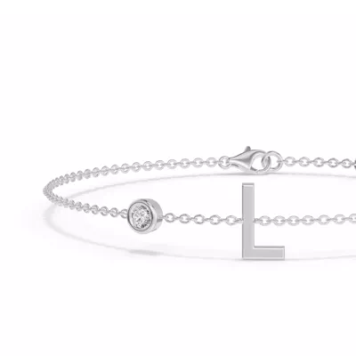 Bezel Lab Diamond Gold Initial Bracelet - L