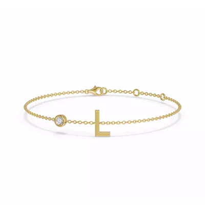 Bezel Diamond Gold Initial Bracelet - L