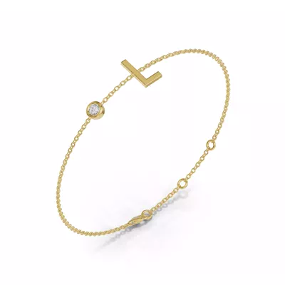 Bezel Diamond Gold Initial Bracelet - L
