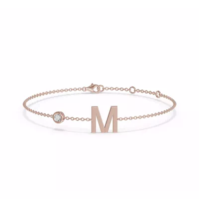Bezel Diamond Gold Initial Bracelet - M