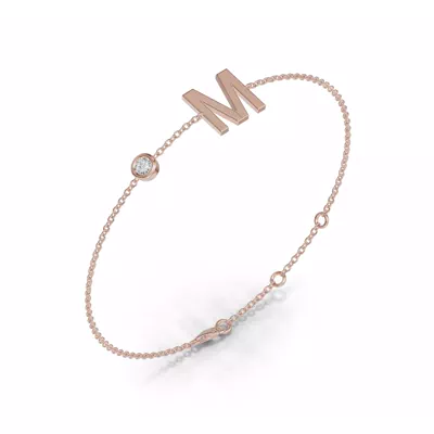 Bezel Diamond Gold Initial Bracelet - M