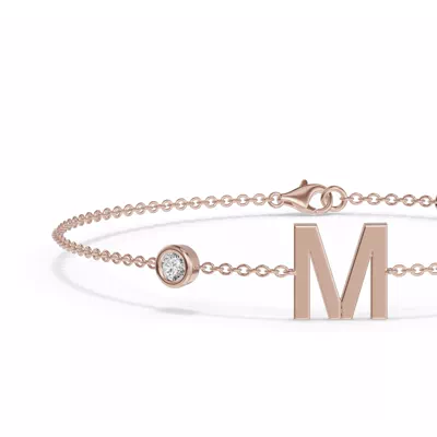 Bezel Diamond Gold Initial Bracelet - M
