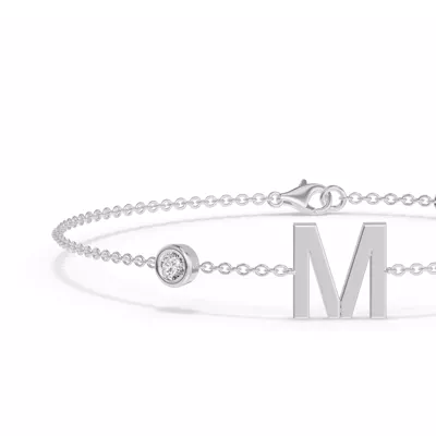 Bezel Lab Diamond Gold Initial Bracelet - M