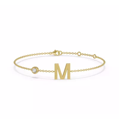 Bezel Diamond Gold Initial Bracelet - M