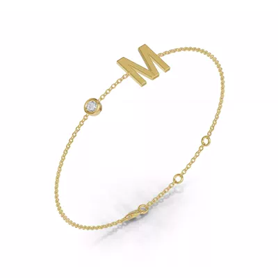 Bezel Diamond Gold Initial Bracelet - M
