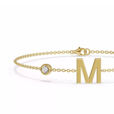 Bezel Diamond Gold Initial Bracelet - M
