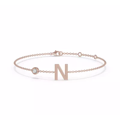 Bezel Lab Diamond Gold Initial Bracelet - N