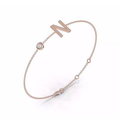 Bezel Diamond Gold Initial Bracelet - N