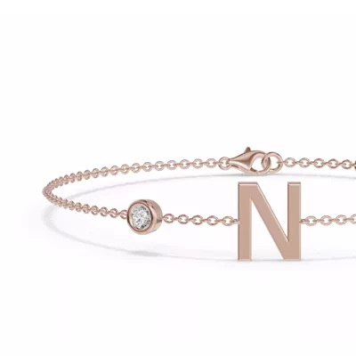 Bezel Diamond Gold Initial Bracelet - N