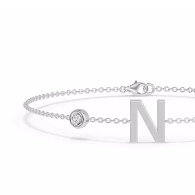 Bezel Lab Diamond Gold Initial Bracelet - N